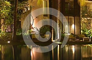 Pool side at apartment building