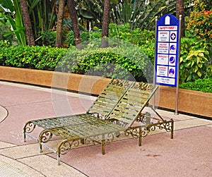 Pool Side Deckchair with Safety First Instruction Board