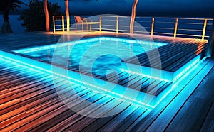 pool summer holiday large luxury light water resort night vacation. Generative AI.