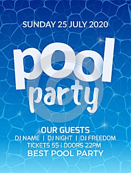 Pool summer party invitation banner flyer design. Water Pool party template poster