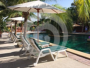 Pool and sunloungers photo