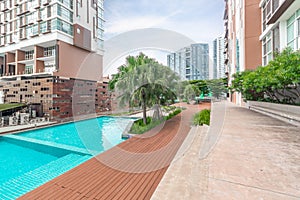 Pool swimming and garden in luxurious condominiums