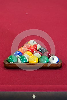 Pool Table / Balls Racked Up on Red