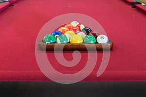 Pool Table / Balls Racked Up on Red