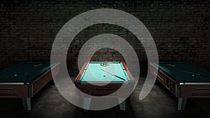 Pool table with brick wall