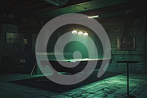 Pool table in a dark basement