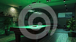 Pool table in a dark basement