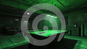 Pool table in a dark basement