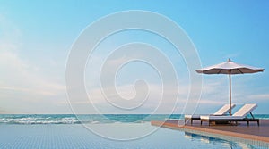 Pool terrace with sea view 3d rendering image