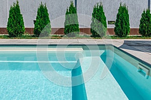 Pool water filtration system. Pure water. View from above