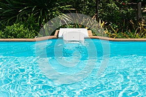 Pool water filtration system. Pure water. white filter for pool water. View from above