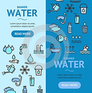 Pool and Water Signs Banner Vecrtical Set. Vector