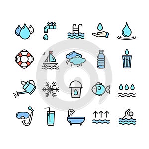 Pool and Water Signs Color Thin Line Icon Set. Vector