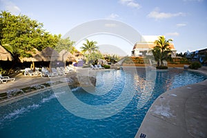 Pool and waterway at luxury resort in Mexico