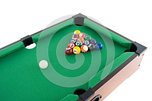 Poolballs on a green billiard table