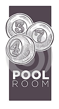 Poolroom logo monochrome sketch outline vector illustration.