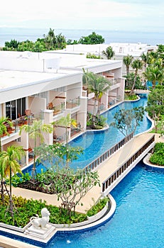 Pools and sea in the luxury hotel