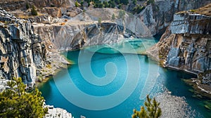 Pools of sparkling blue water dot the quarry remnants of previous mining operations that have since been filled with