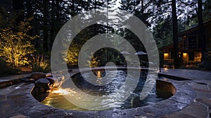 The pools surface glistens in the firelight creating a mesmerizing sight. 2d flat cartoon