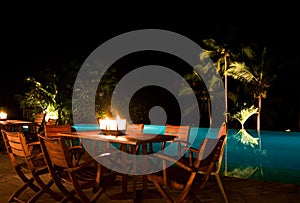Poolside candle light dinner