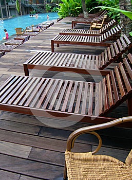 Poolside deck chairs, loungers