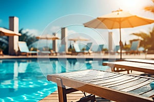 Poolside lounger at a tropical hotel, sunny summer holiday