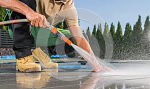 Poolside Washing Using Garden Hose