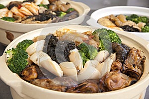 Poon Choi Cantonese Big Feast Bowls Closeup photo