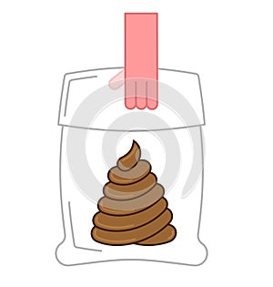 Poop bag isolated. Shit dog in package. Turd packaging