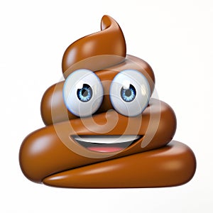 Poop emoji isolated on white background, poo emoticon 3d rendering