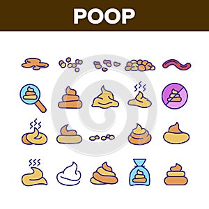 Poop Excrement Pile Collection Icons Set Vector