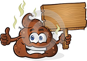 Poop Pile Cartoon Character Thumbs Up and Holding Sign