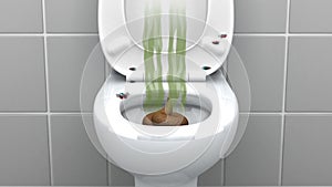 Poop in the Toilet. 3D animation, seamless loop.