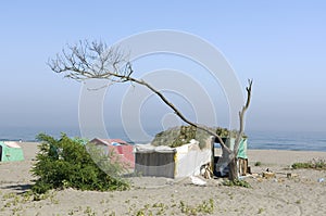 Poor camp on the beach