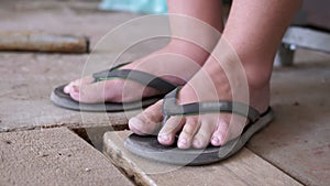 Poor Child Moving Dirty Bare Feet, Wiggling Fingers, Doing Relaxation Exercises