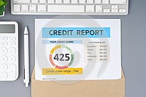 The Poor credit score report and keyboard computer with calculator