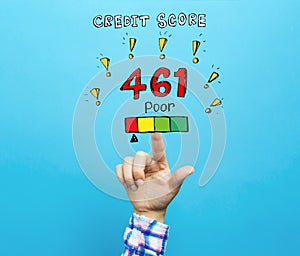 Poor credit score theme with hand