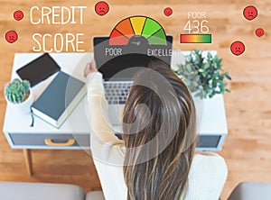 Poor Credit Score with woman using laptop