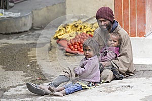 Poor family of beggars on the streets in India