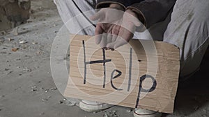 Poor homeless ask money and need help