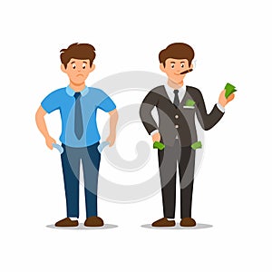 Poor man and rich man character set cartoon illustration vector