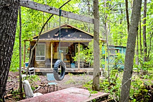 Poor man`s hut in the forest