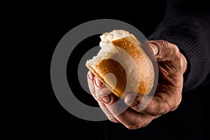 Poor Man sharing Bread, Helping Hand Concept. Color