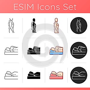 Poor posture problems icons set