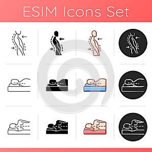 Poor posture problems icons set