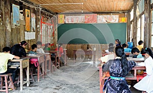 Poor school in the old village in China