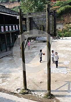 Poor school in the old village in China