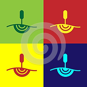 Pop art Acupuncture therapy icon isolated on color background. Chinese medicine. Holistic pain management treatments