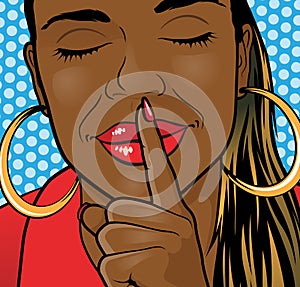 Pop Art African American Girl Sshhh Lips.