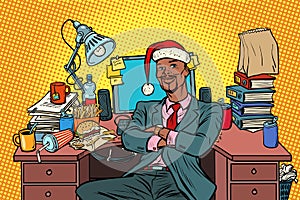 Pop art African businessman, Christmas workplace